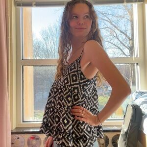 Navy and Cream Flowy Babydoll Tank Top